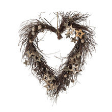 Load image into Gallery viewer, Twig heart wreath with stars