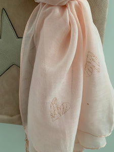Scarf .... Pink with Rose gold heart detail