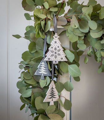 Festive Wooden Grey / ivory Christmas tree hanger … 4 styles