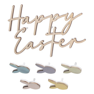 Wooden Happy Easter cake decorations