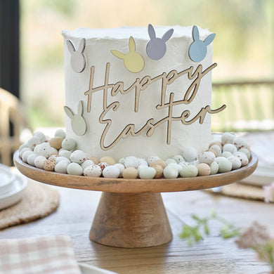Wooden Happy Easter cake decorations