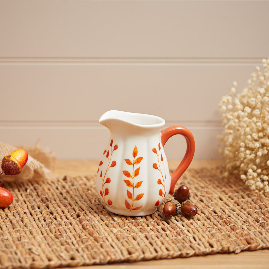 Ribbed autumnal leaf stoneware jug