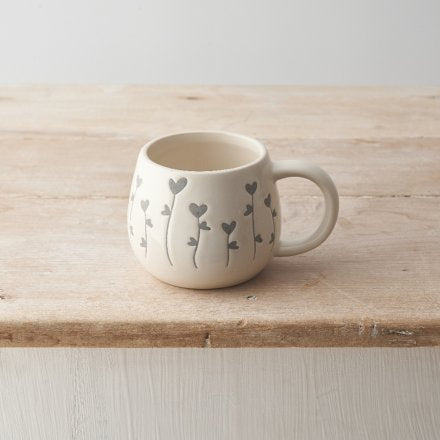 Heart floral mug … grey