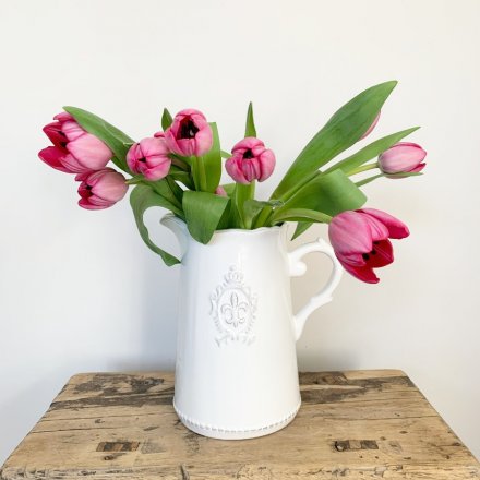 Chunky Ceramic Fleur de lis jug ... White