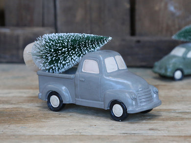 Festive Grey resin Christmas truck