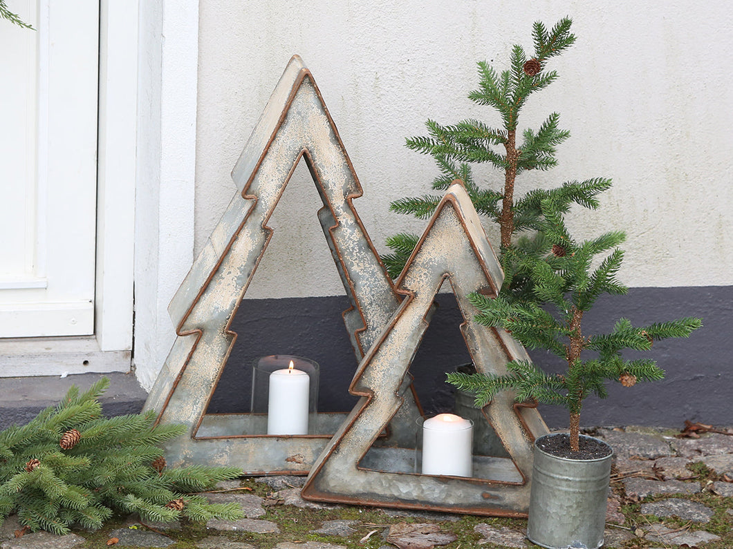 Rustic Zinc Christmas tree candle holder