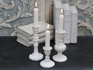 Antique Cream Small Candlesticks ... Set of 3