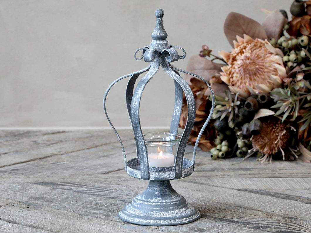 Crown Tealight Holder on Foot .... Antique Grey