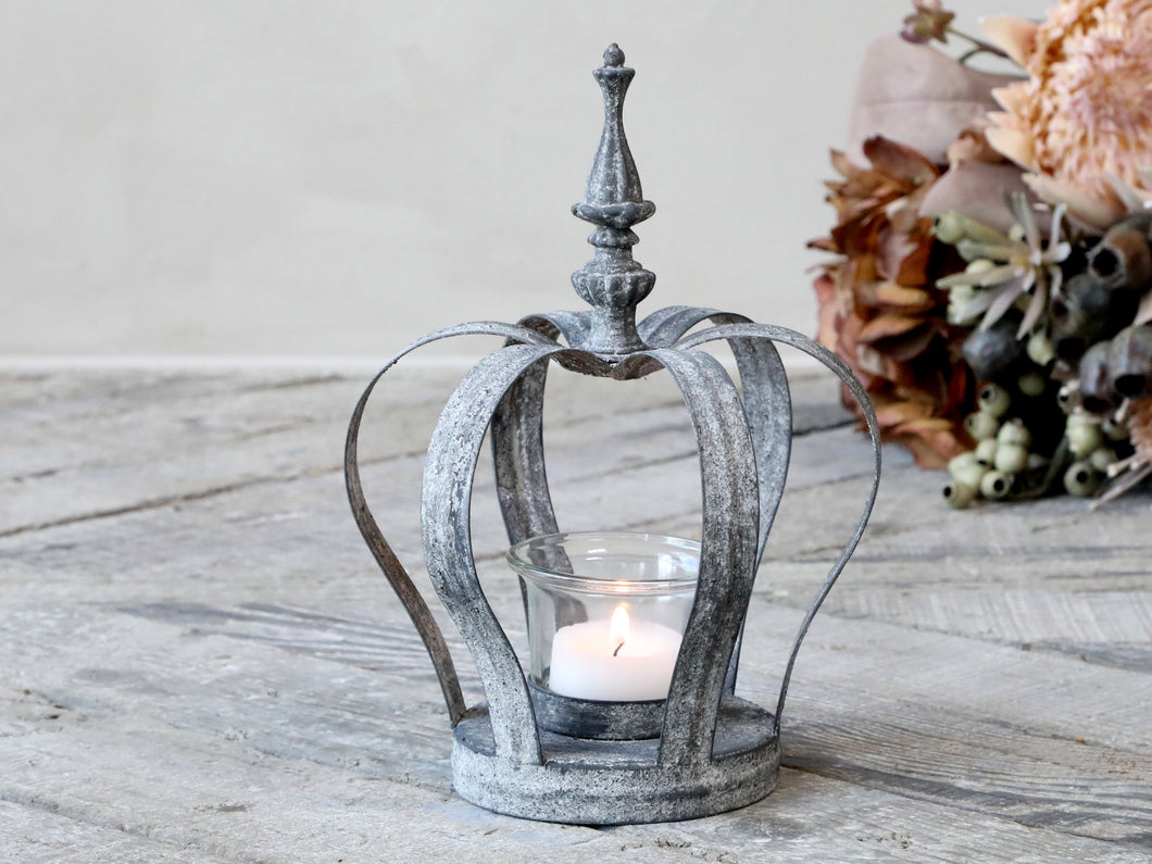 Pointed Top Crown Tealight Holder ... Grey