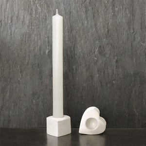 Ceramic heart candle holder & slim candle ... set of 2