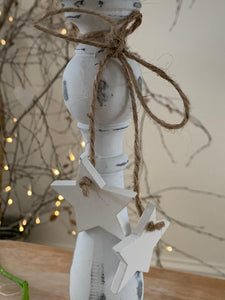 Wooden shabby white star candlestick .... Small 27cm