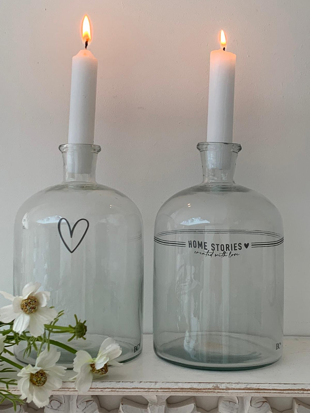 XLarge glass bottle candle holder ... 2 designs