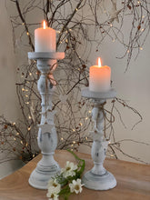 Load image into Gallery viewer, Wooden shabby white star candlestick .... Small 27cm