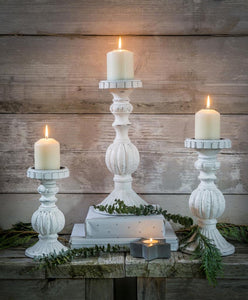 Fancy white wood candlestick ... Small
