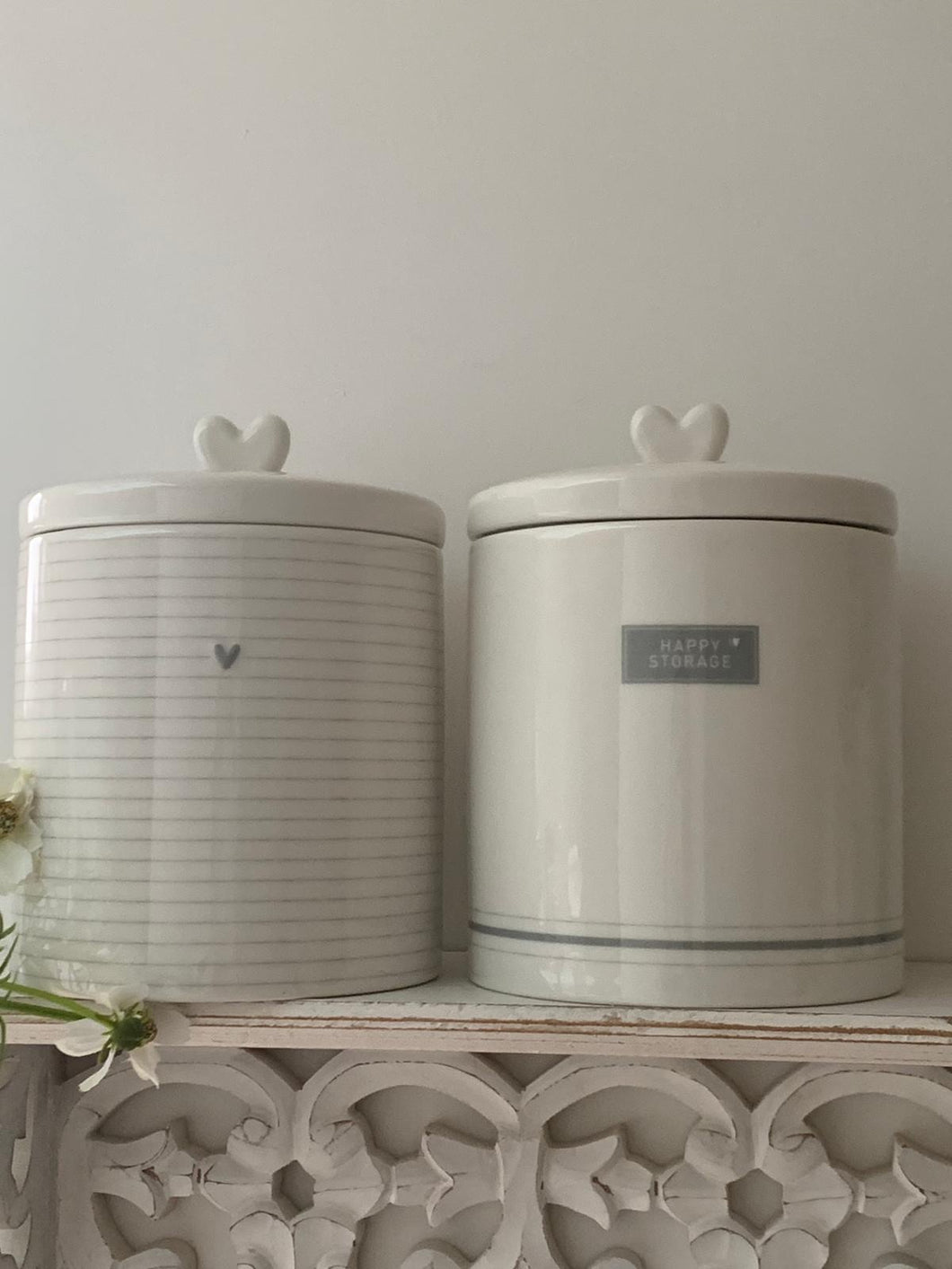 White & grey ceramic storage jars ... LARGE 2 designs