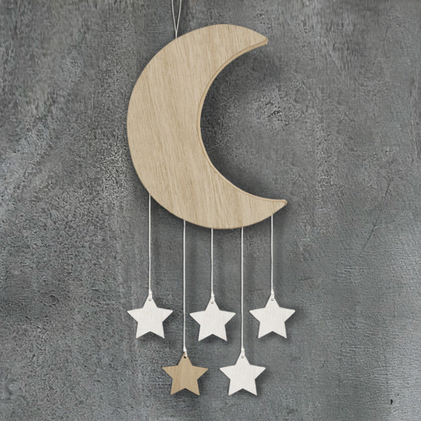 Wooden moon with stars hanger