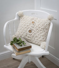 Load image into Gallery viewer, Ivory hand knit Pom Pom cushion