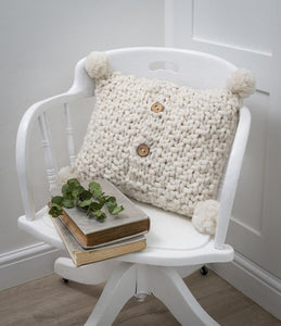 Ivory hand knit Pom Pom cushion