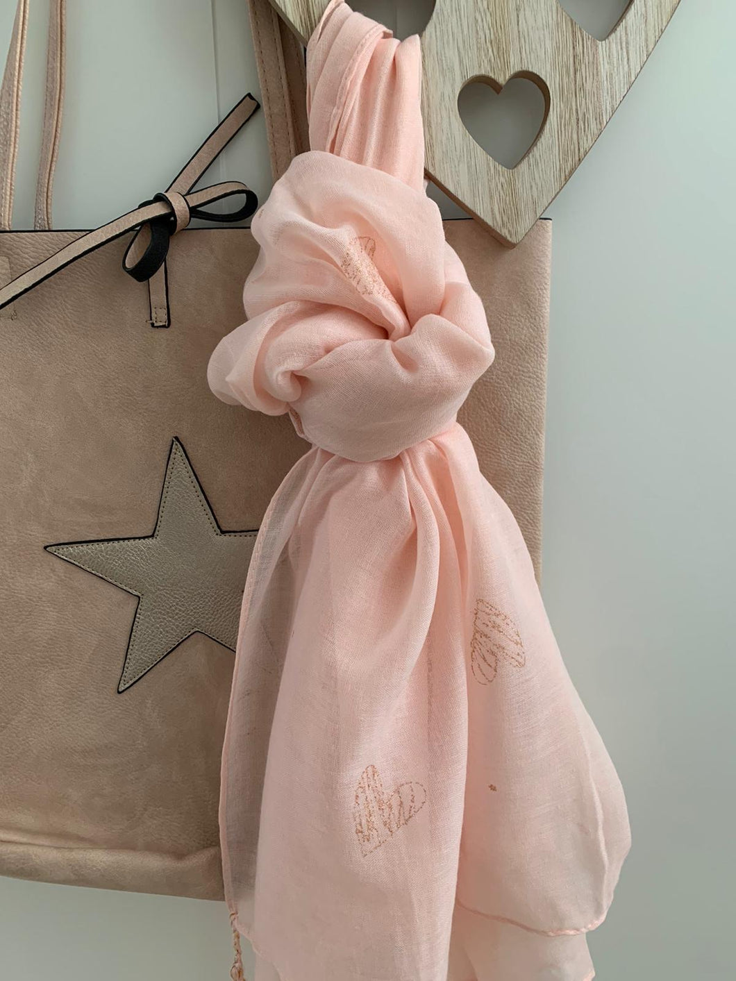 Scarf .... Pink with Rose gold heart detail
