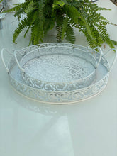 Load image into Gallery viewer, Floral &amp; Fretwork pretty white trays