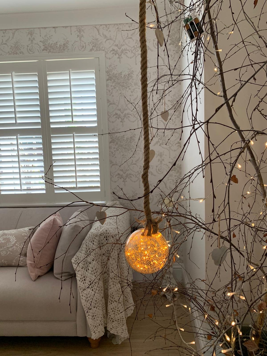 LED festive Hanging Ball on chunky rope