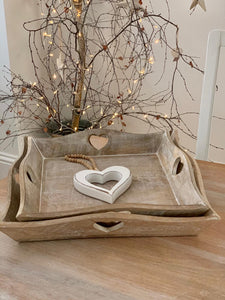 Trays ... Natural square heart handle tray ... 3 sizes