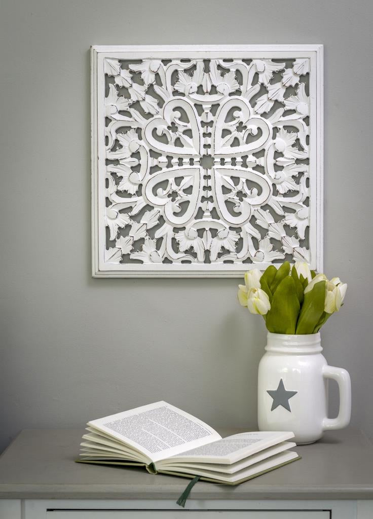 Carved Heart detail Square Panel .... White