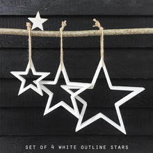 Load image into Gallery viewer, Outline wooden stars WHITE ... set of 4