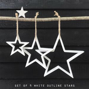 Outline wooden stars WHITE ... set of 4