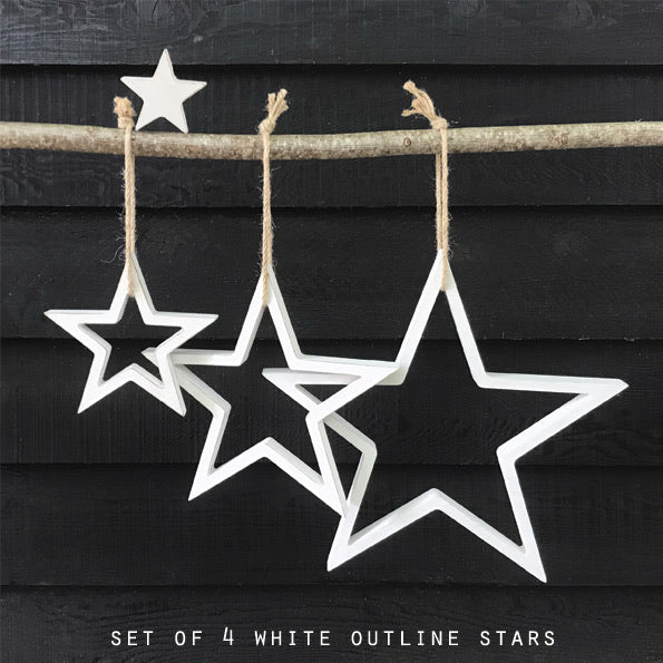 Outline wooden stars WHITE ... set of 4