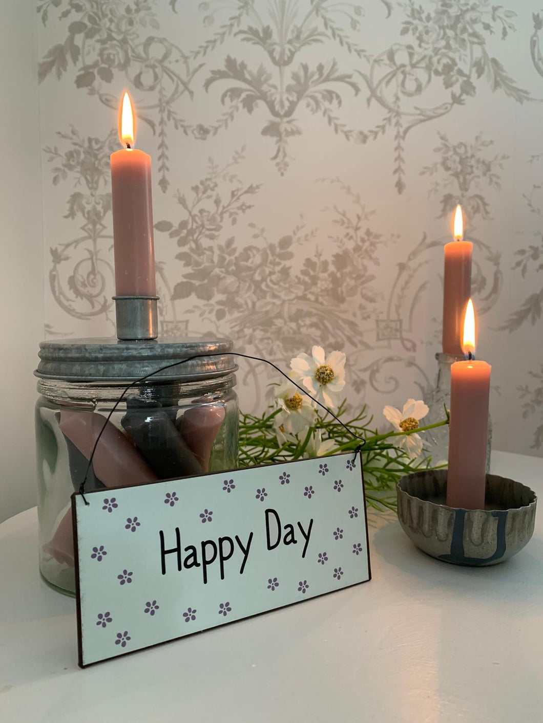 Hanging dainty Metal foil plaque ... Happy day