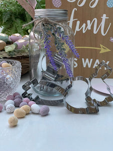 Spring cookie cutters in Glass mason jar