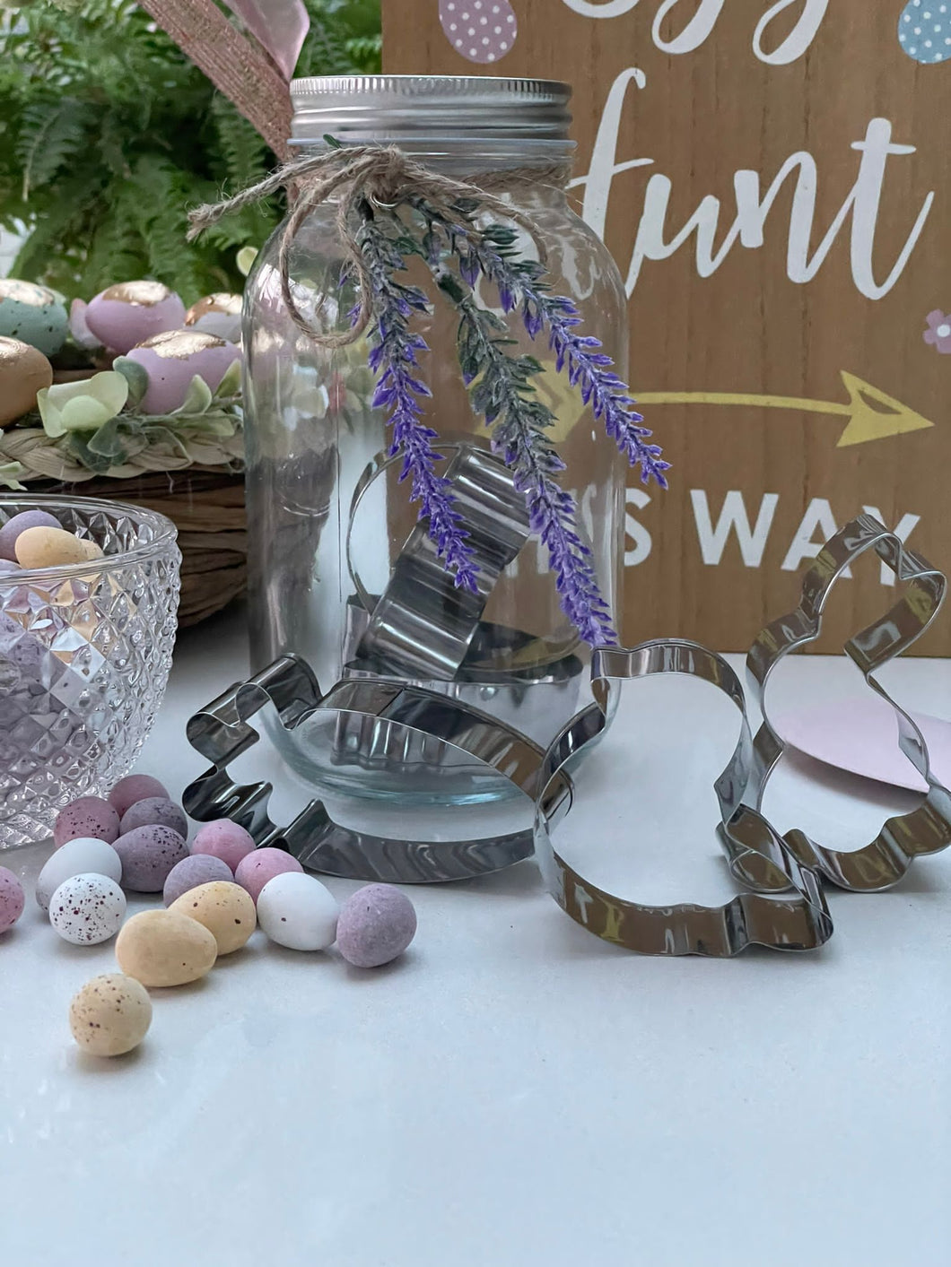 Spring cookie cutters in Glass mason jar