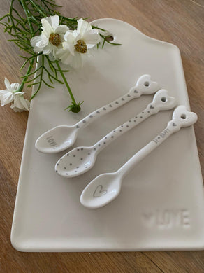 Set of 3 Spoons ...Grey spots & Heart