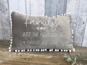 Grey velvet Family cushion