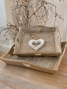 Trays ... Natural square heart handle tray ... 3 sizes