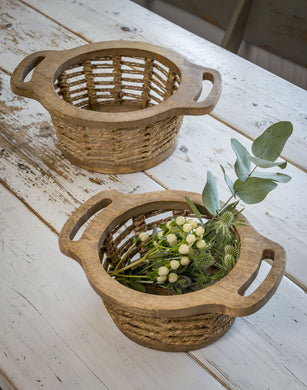 Wood & Rope Scandi Round baskets … set of 2