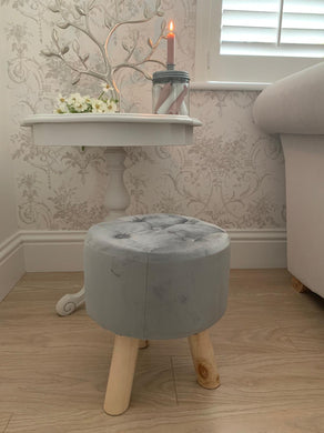 Button Velvet Stool ... Grey
