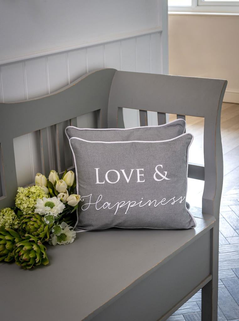 Dove grey feather Love & happiness cushion