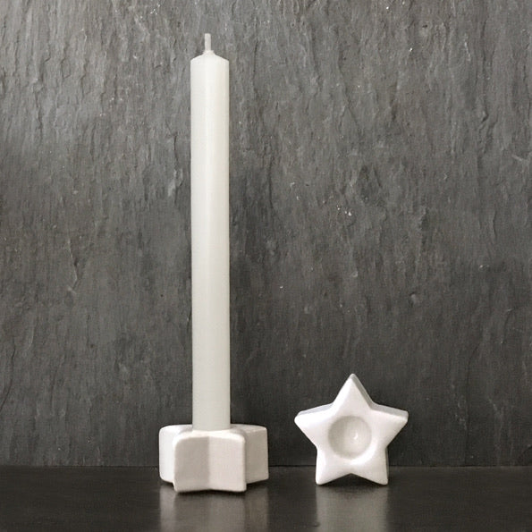 Ceramic star candle holder & slim candle ... set of 2
