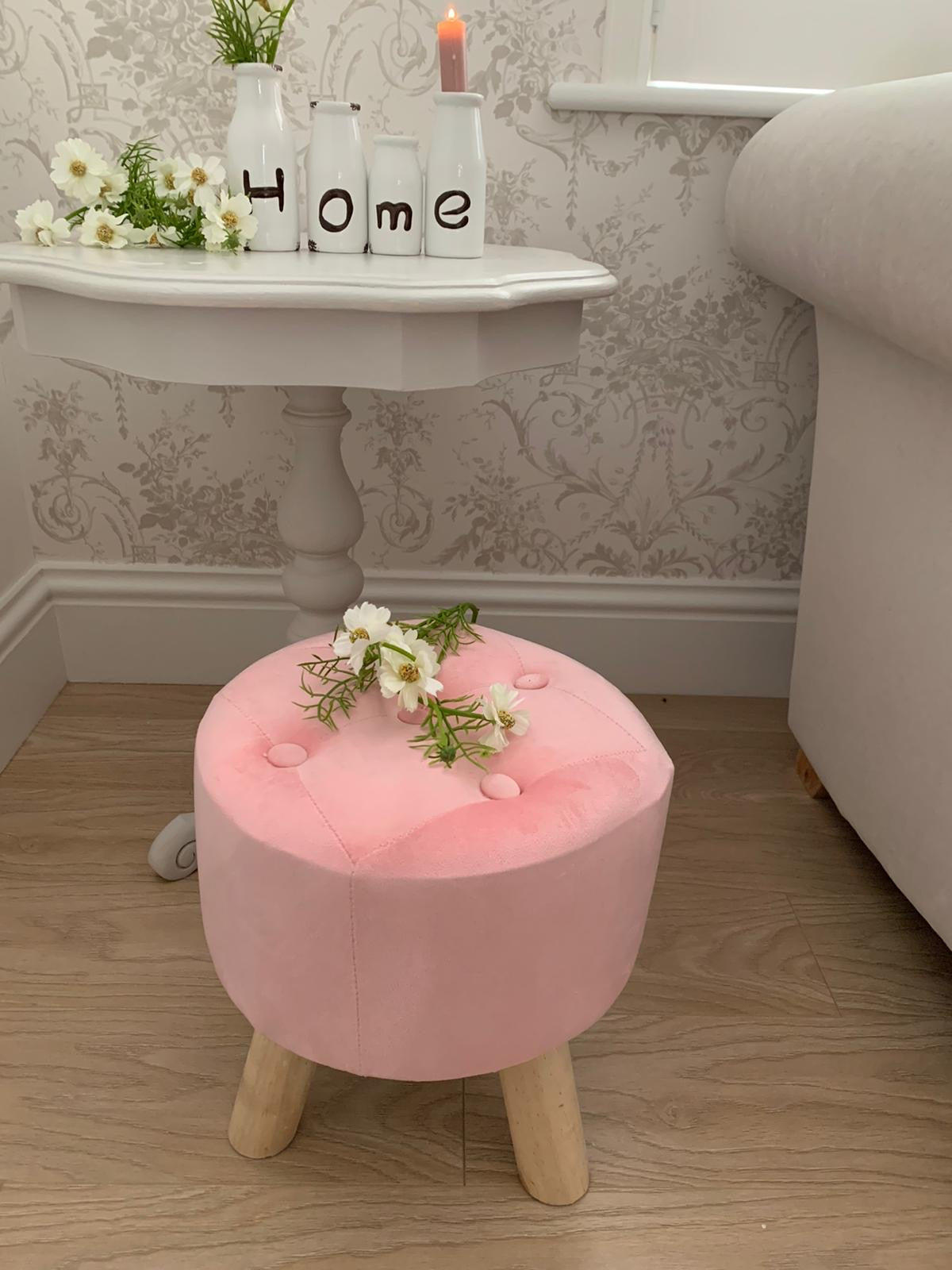 Button Velvet Stool Pink