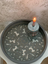 Load image into Gallery viewer, Carved floral Grey wash tray with glass bottom