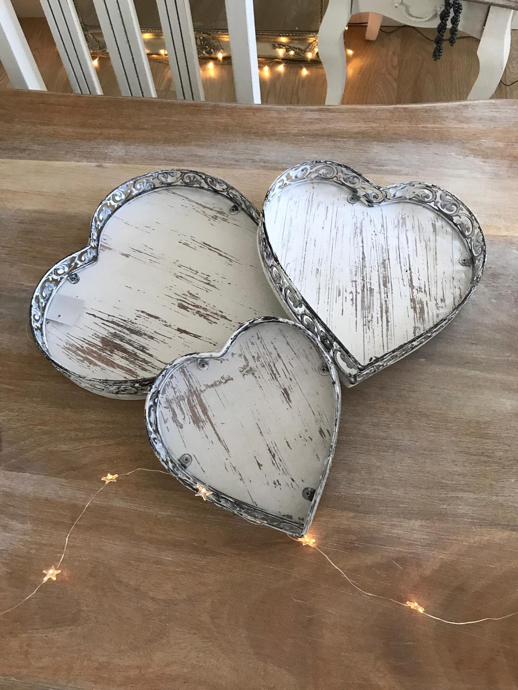 Rustic white heart trays ... set of 3
