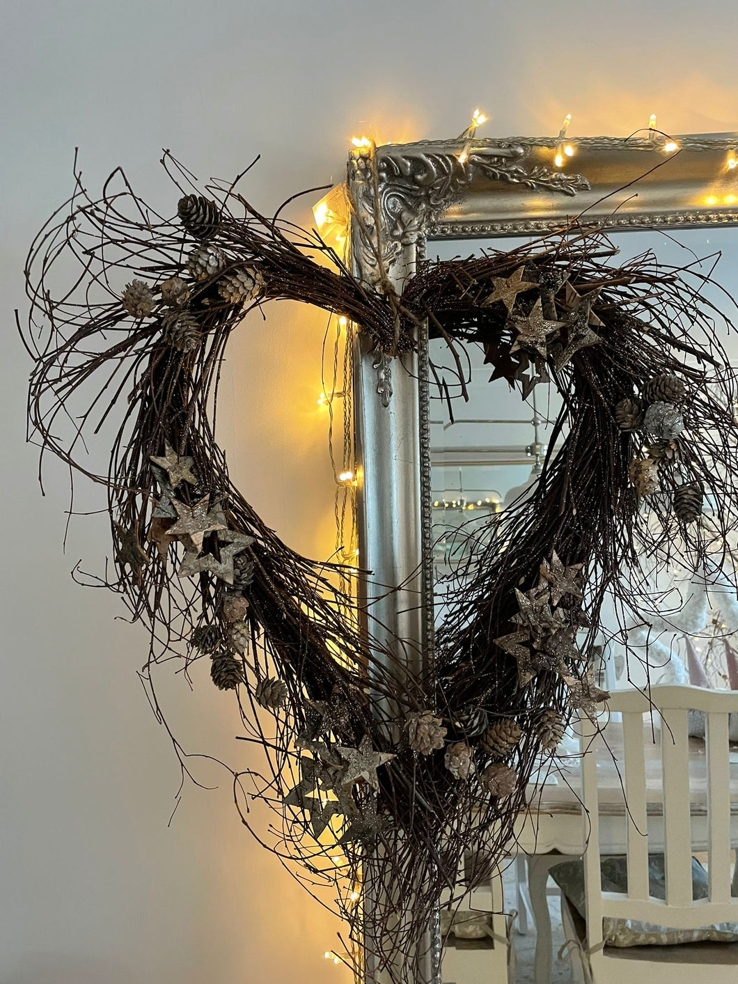 Twig heart wreath with stars