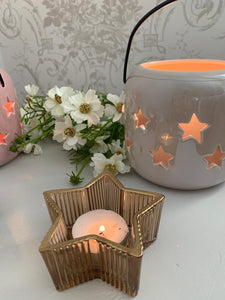 Ridged Star Tea light Candle Holder ... 2 colours