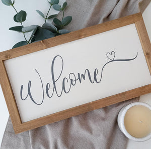 Welcome heart detail Rustic Sign