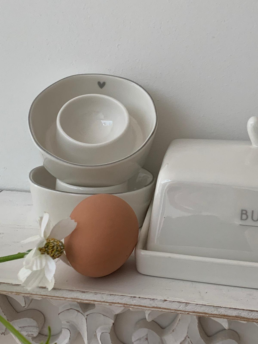 Grey heart egg cup ... set of 2