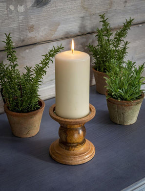 Natural wood pillar candle holder ... 12cm Small