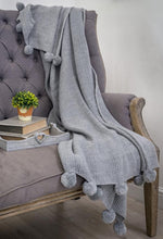 Load image into Gallery viewer, Pom Pom Knit Throw ... Grey
