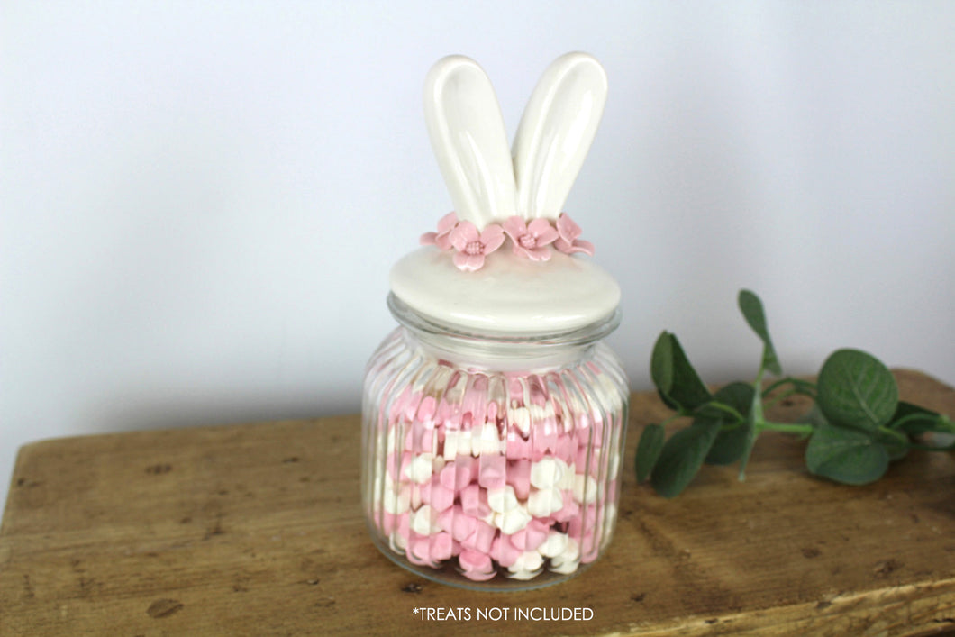 Floral bunny ear glass jar